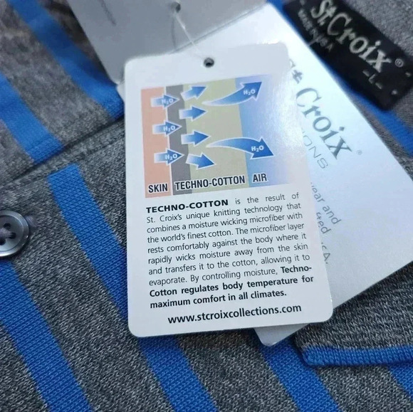 St Croix Mens Polo Shirt Size Large Grey Coastal Blue Striped NEW USA - Picture 6 of 8